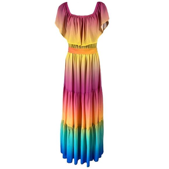 VICI Rainbow Skies off Shoulder Tiered Maxi Dress - Picture 10 of 13